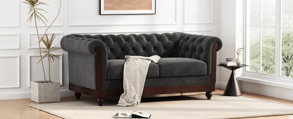 Vivalux 59.44 Inch Chesterfield Velvet Loveseat Sofa 2 Person nh-vivalux