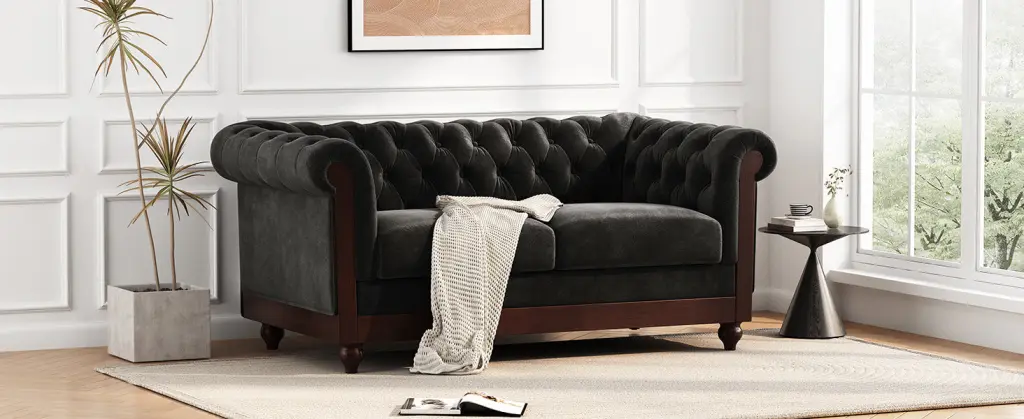 Vivalux 59 44 Chesterfield Velvet Loveseat Sofa 2 Person Rolled Arm Design nh-vivalux