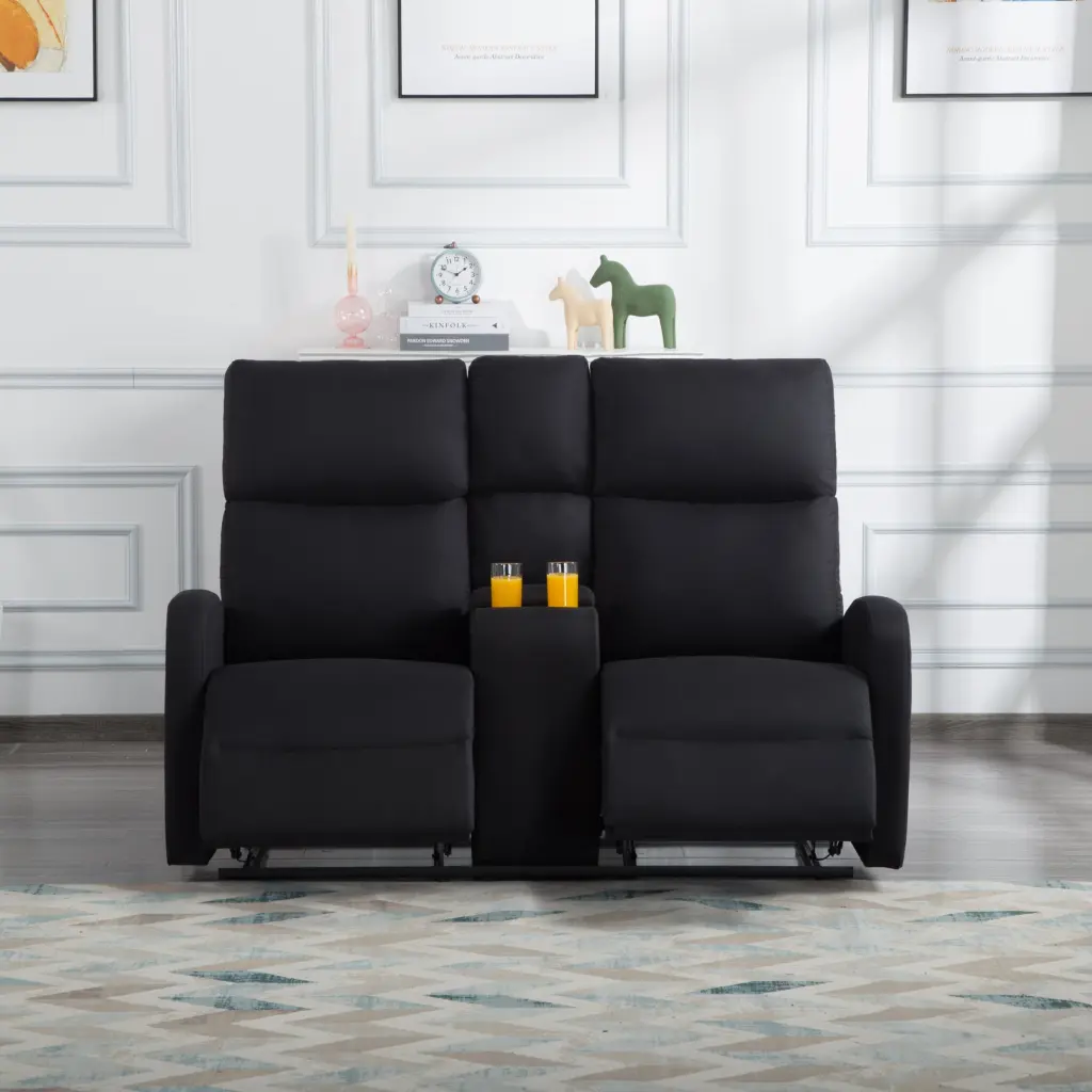 59.4 Inch Manual Reclining Loveseat Black Material relax lounge