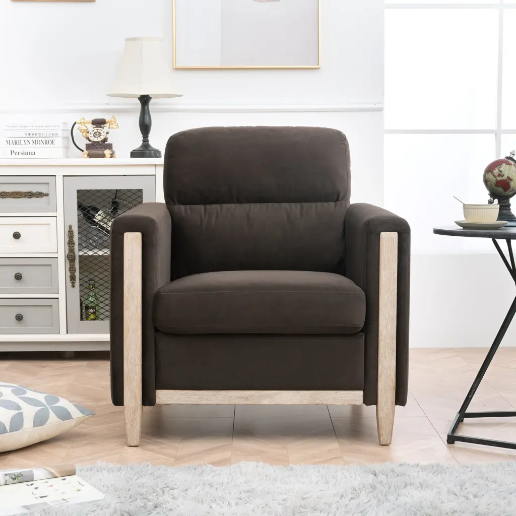 1 Seater Brown Sofa Living Room Durable Fabric rnb