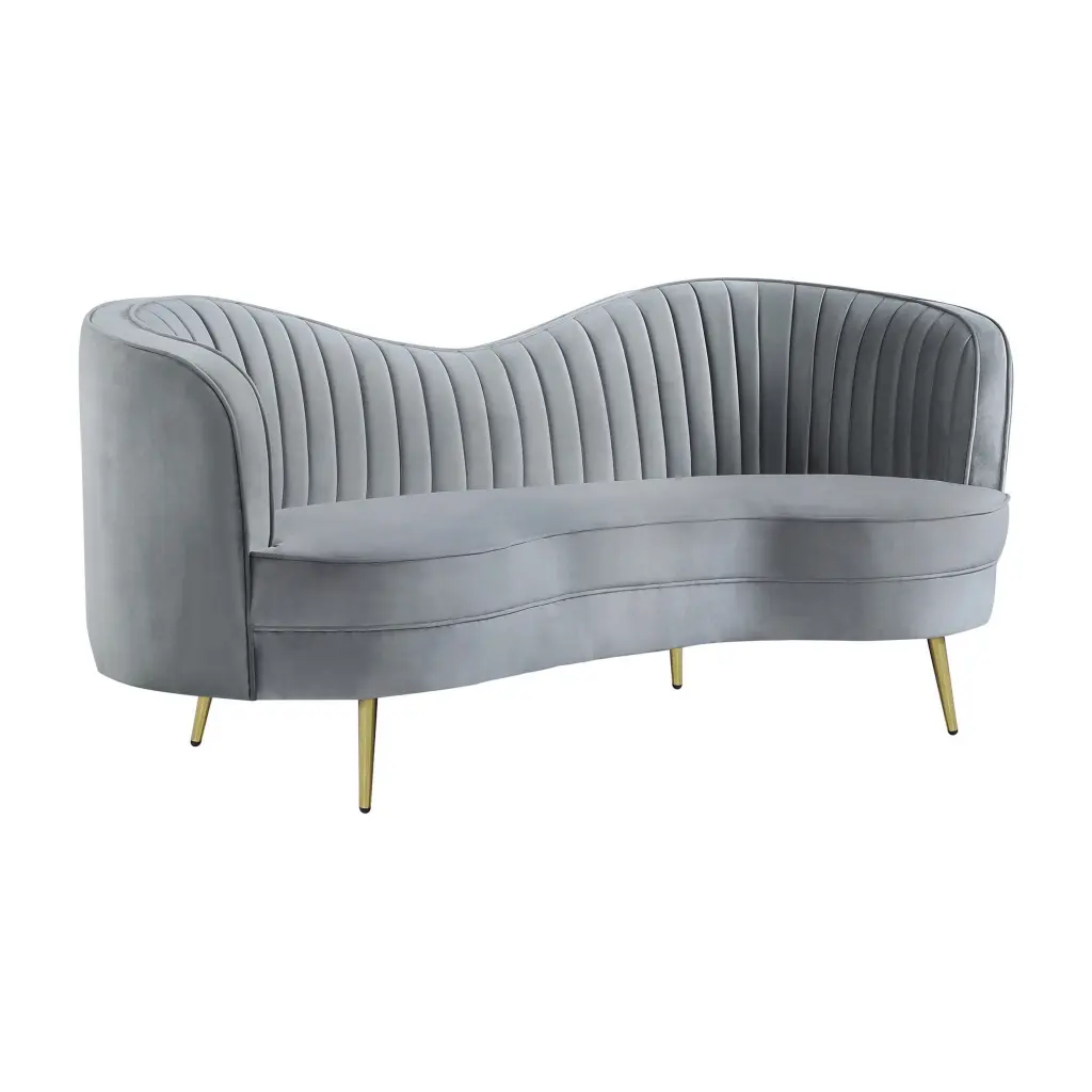 Enzo 74 Inch Modern Loveseat Channel Tufted Kidney Shape Gray royal hampton