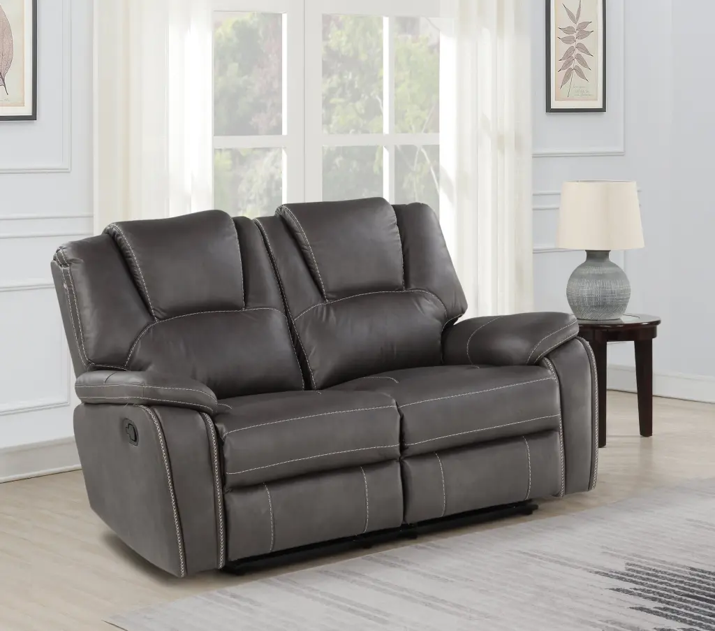 Katrine Charcoal PU Manual Loveseat Black Faux Hide 2 Seater Sofa steve silver furniture