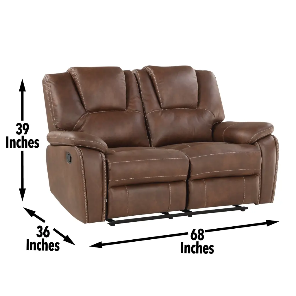 Katrine Pu Manual Reclining Loveseat Chestnut Brown Fabric steve silver furniture