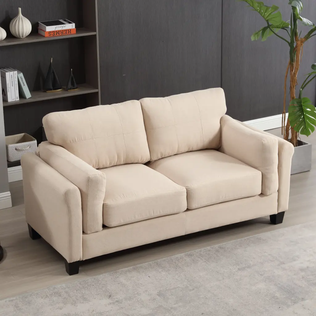 68.5 Modern Style Button Tufted Linen Upholstered Loveseat Sofa Two Seater Living Room w2325