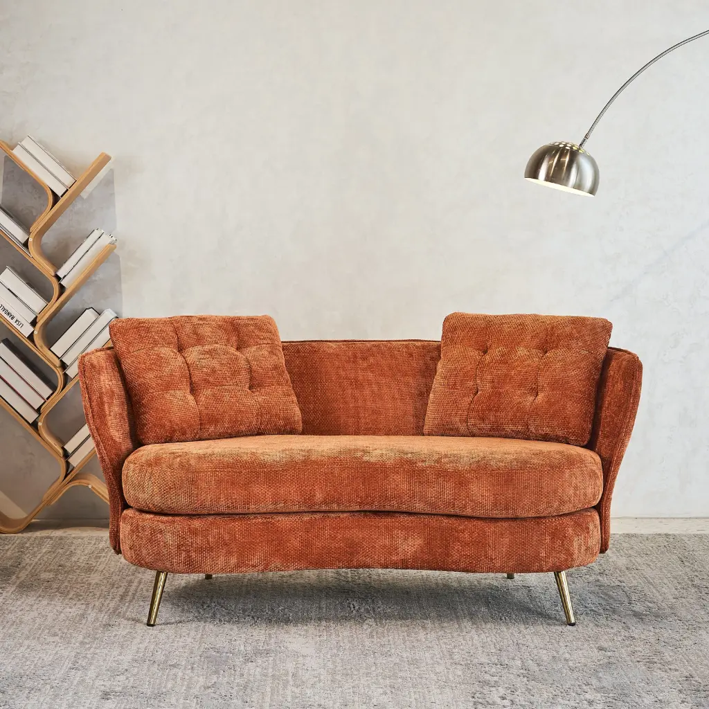 Polyester Fiber Loveseat Sofa Chair Upholstered Couch Golden Metal Legs w2363