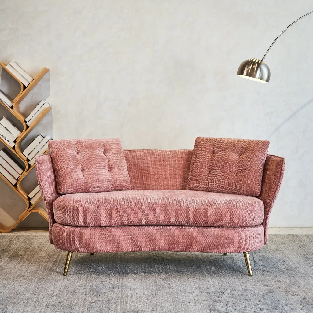 Polyester Fiber Loveseat Sofa Chair Upholstered Couch Golden Metal Legs Modern Design w2363