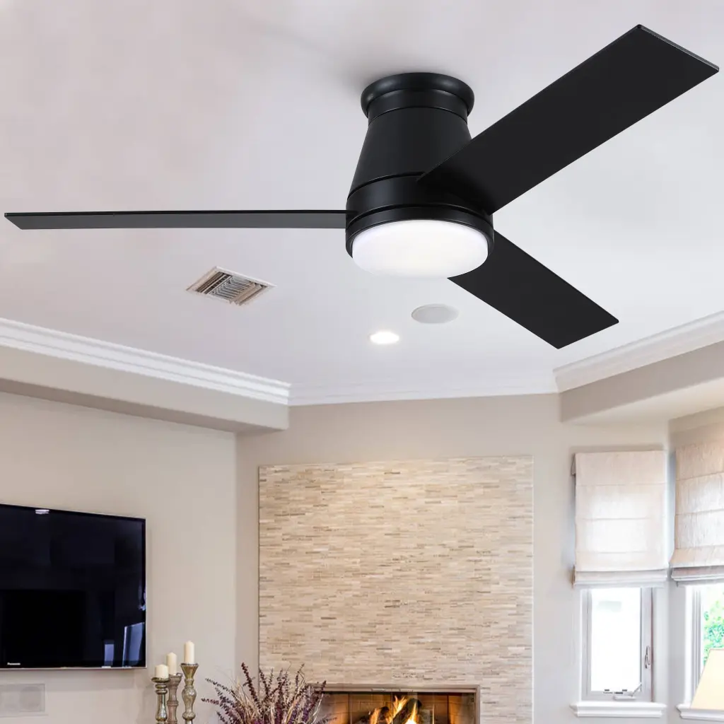 48 Inch Black Low Profile Ceiling Fan Light and Plywood Blades yuhao w1367