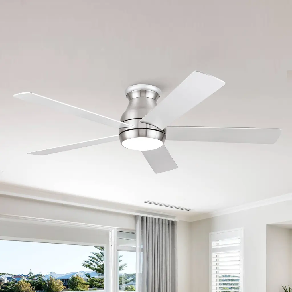 52 Inch Low Profile Ceiling Fan Brushed Nickel Silver Blades yuhao w1367