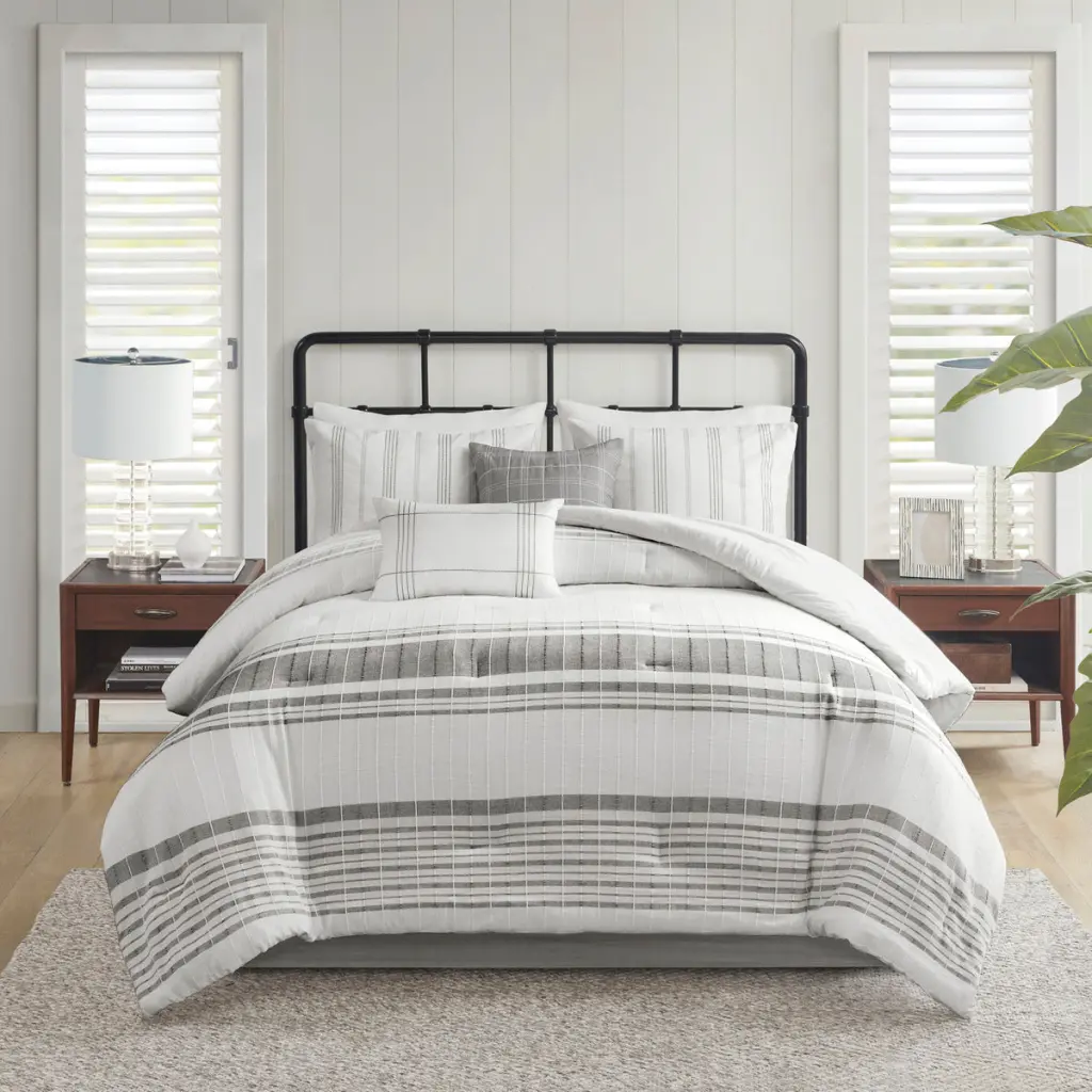 6 Piece Cotton Jacquard Oversized Comforter Set White Grey Full Size Luxury Bedding jla