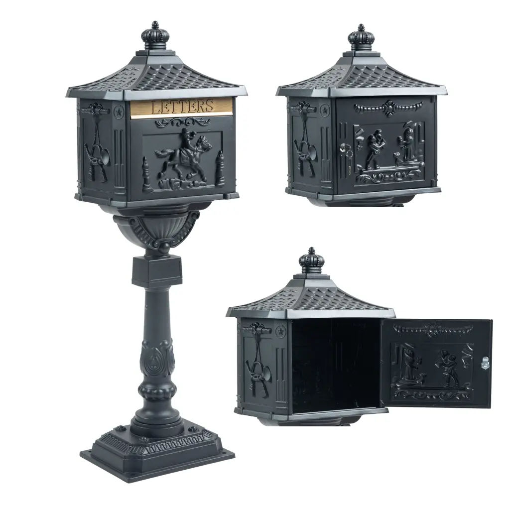Mailbox Cast Aluminum Black Postal Box Security Heavy Duty w2505