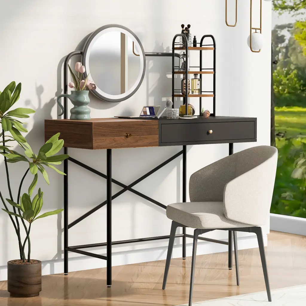 40 Inch Makeup Vanity Desk 3 Mode Lighted Mirror Wireless Charging Station go