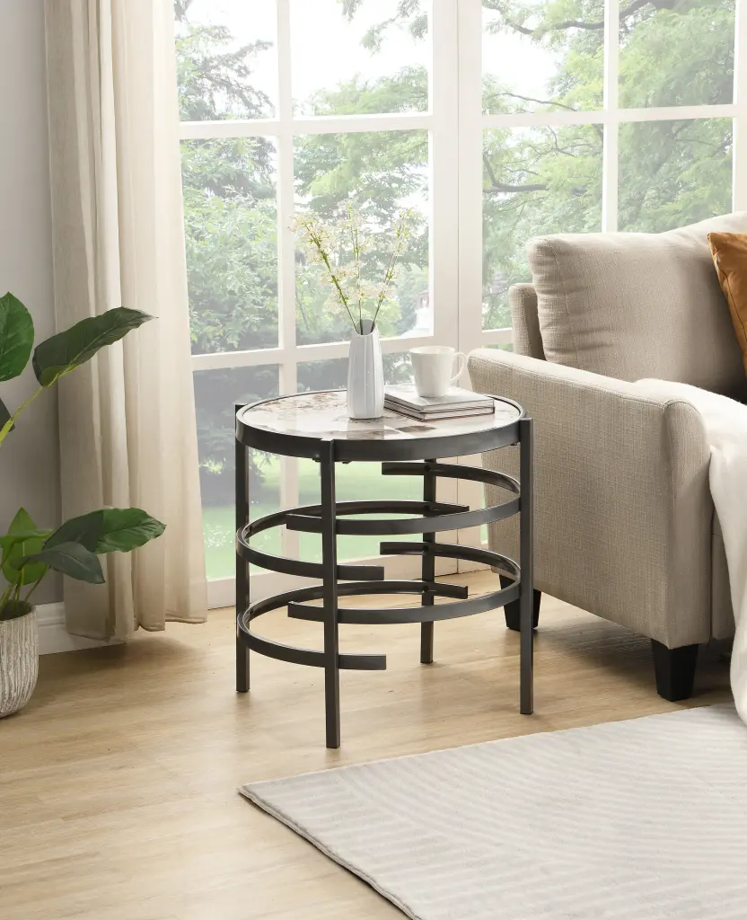 Elegant Pandora Sintered Marble End Table Dark Gray Small Coffee Table ghn