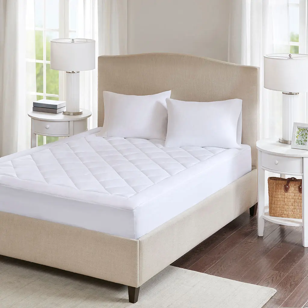 Deep Pocket Water Resistant Mattress Pad White Microfiber jla