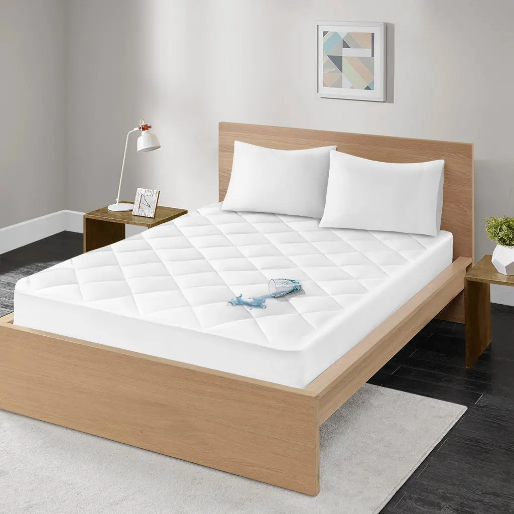 300 Thread Count Cotton Sateen Water-resistant Bedding Pad White Queen Size jla