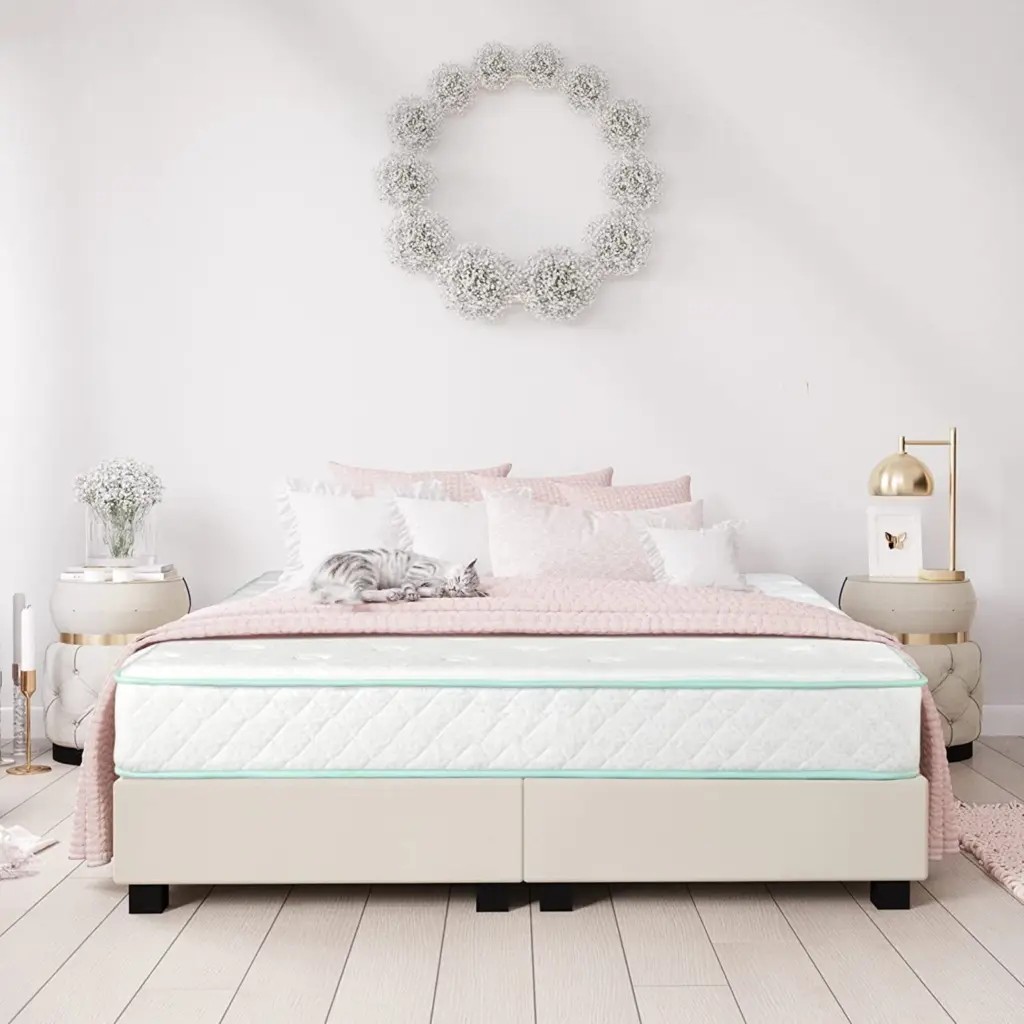Queen Size 9 Inch Excellence Medium Tight Top Hybrid Aloe Vera Foam Mattress brn sleep products