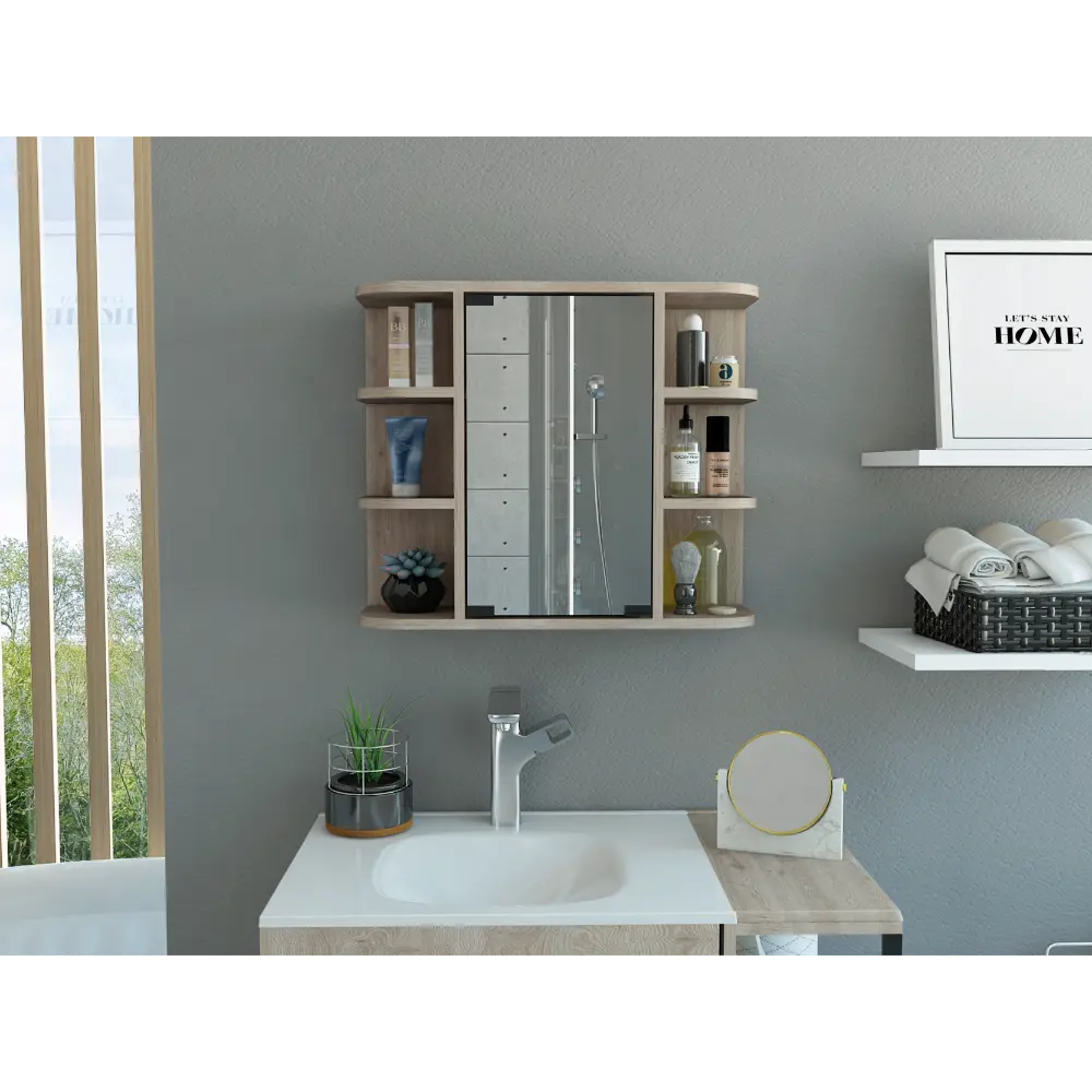 Mirrored 19H Medicine Cabinet Six External Shelves and Three Interior Shelves rta muebles colombia