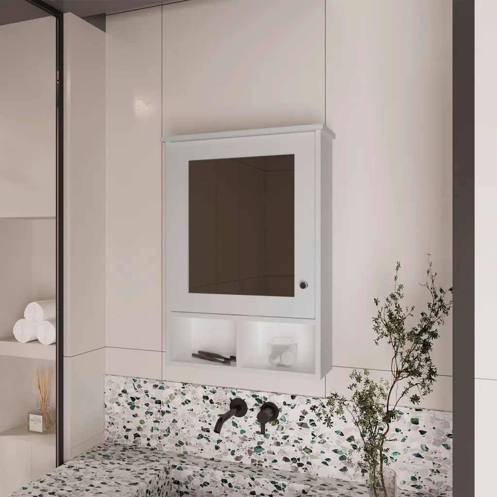 Medicine Cabinet Gibson Bathroom White White Particle Board Engineered Wood Wall Mounted treevol furniture