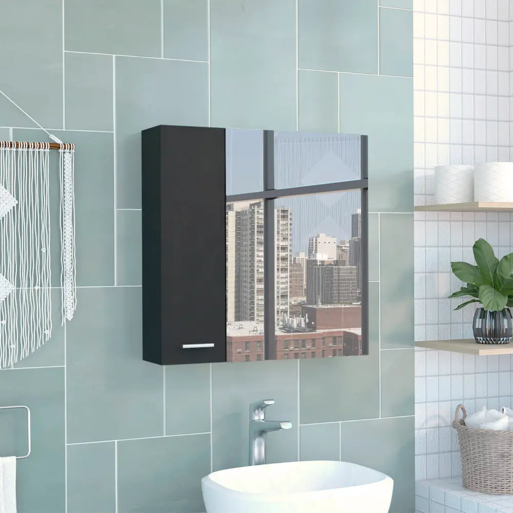 Medicine Double Door Cabinet 23 Inches Height Four Shelves Indoor Use Black depot e-shop