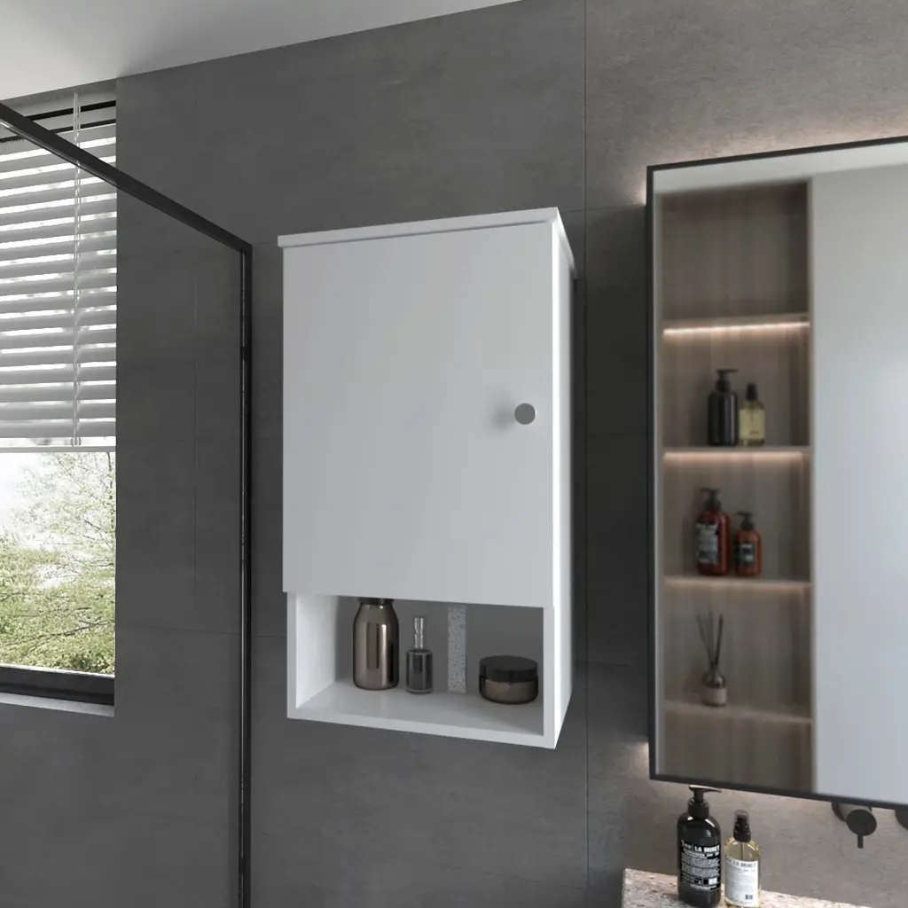 Carrizo Medicine Cabinet Melamine One Door White Bathroom Storage Mirror fm furniture