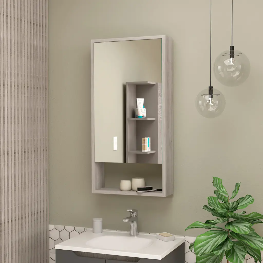 Burlington Rectangle Medicine Cabinet Mirror Light Grey Finish furniture max