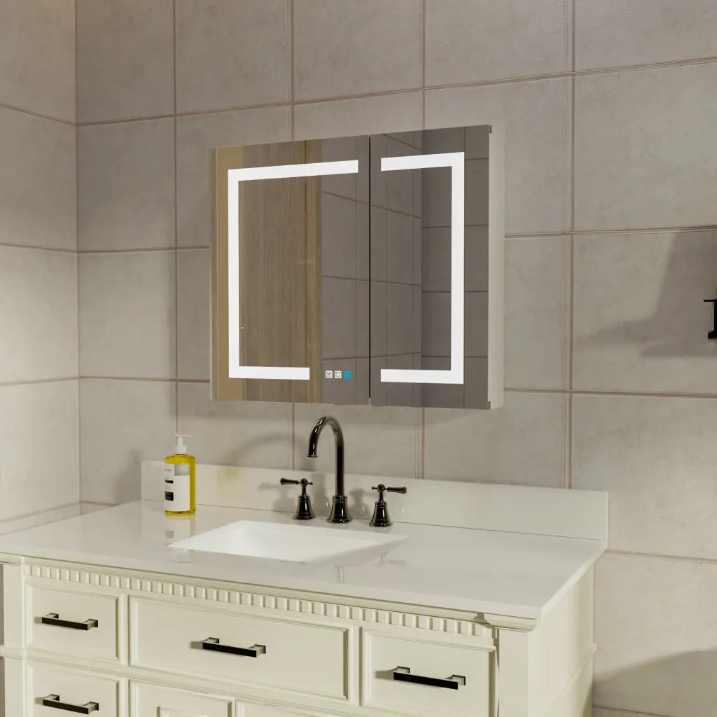 LED Lighted Bathroom Medicine Cabinet Mirror 30 x 26 Inch Recessed Wall Mount global