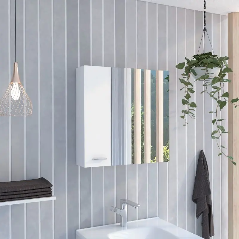 Kenya Medicine Cabinet Mirror Double Door Four Indoor Use Shelves White Bathroom Storage rta muebles colombia