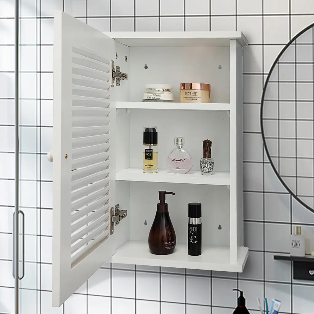 Wall Mounted Cabinet Hanging Medicine Cabinet 3 Tiers Single Door Bathroom Storage w2181
