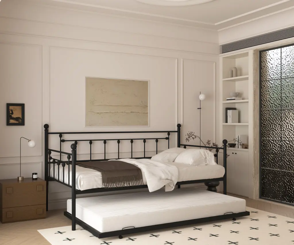 Metallic Daybed Twin Dimensions Trundle Twin Black Ferrous Metal rnb