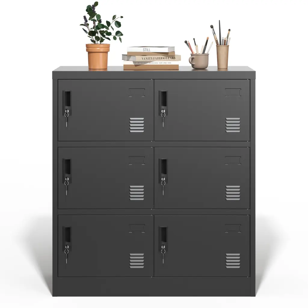 6 Door Employee Storage Locker Metallic Finish Gym, School, and Office makeace steel furniture