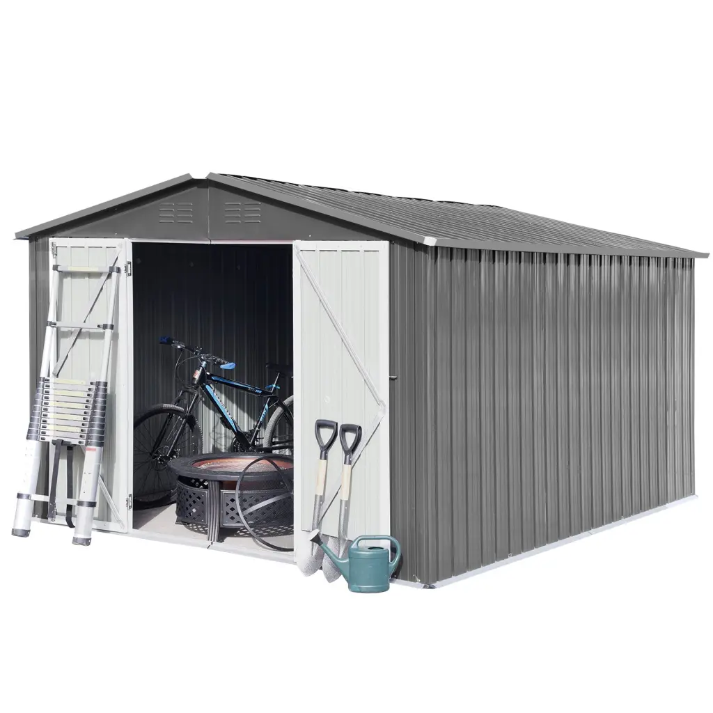 10ft x 12ft Grey Metallic Garden Shed Outdoor Storage storage sheds