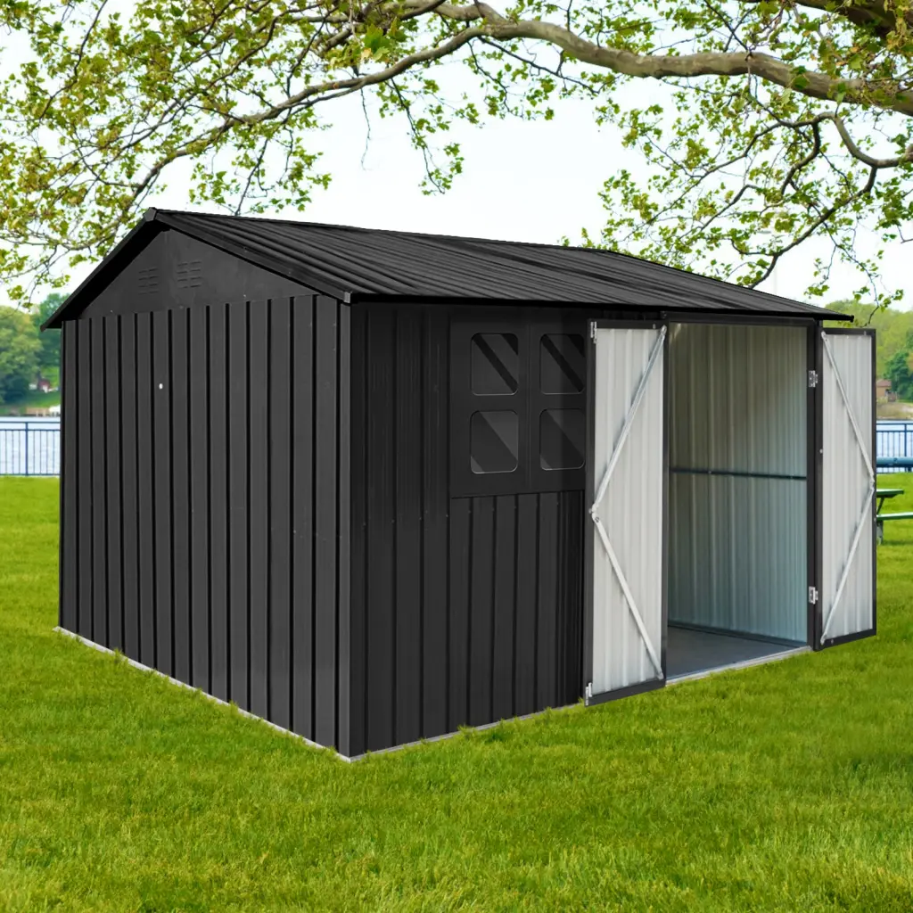 6ft x 8ft Metallic Garden Shed Outdoor Black Window storage sheds