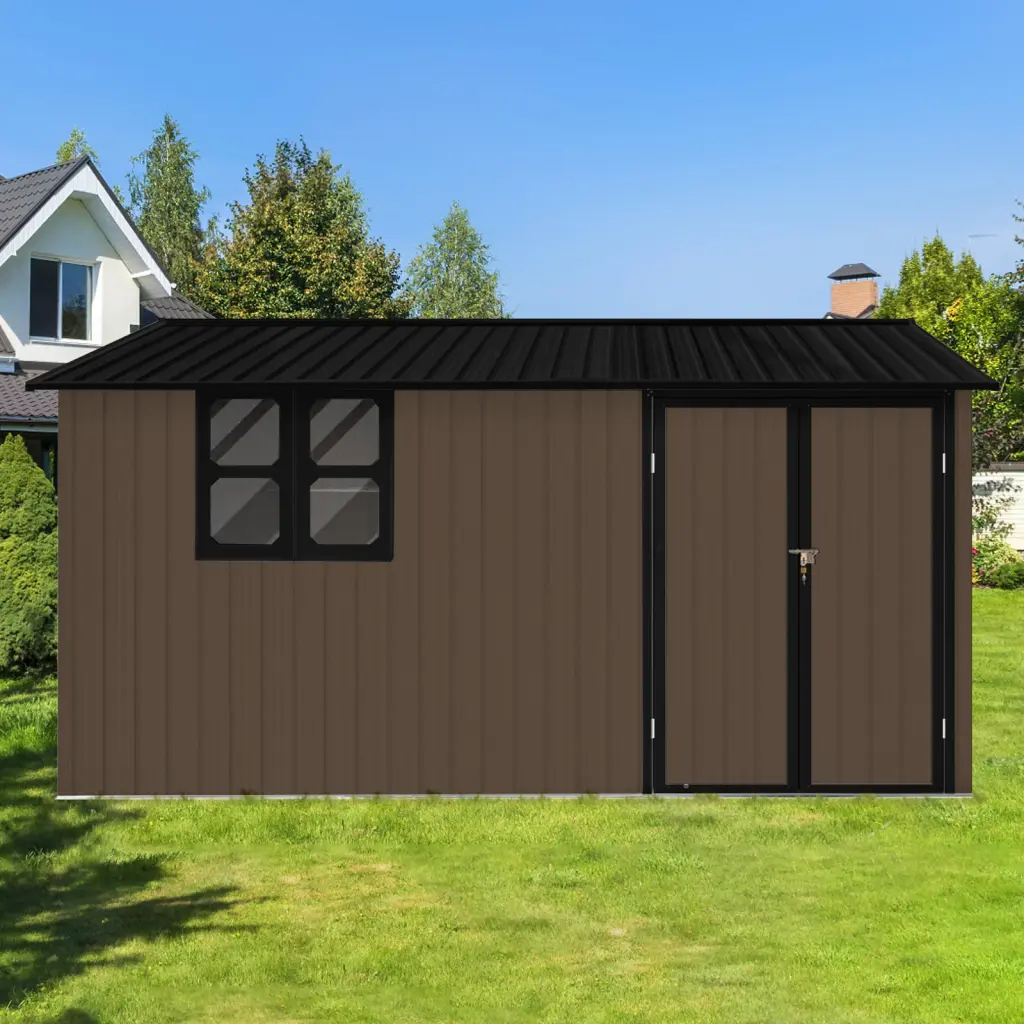 Metallic Garden Sheds 10Ftx12Ft Outdoor Brown Window Durable Storage storage sheds