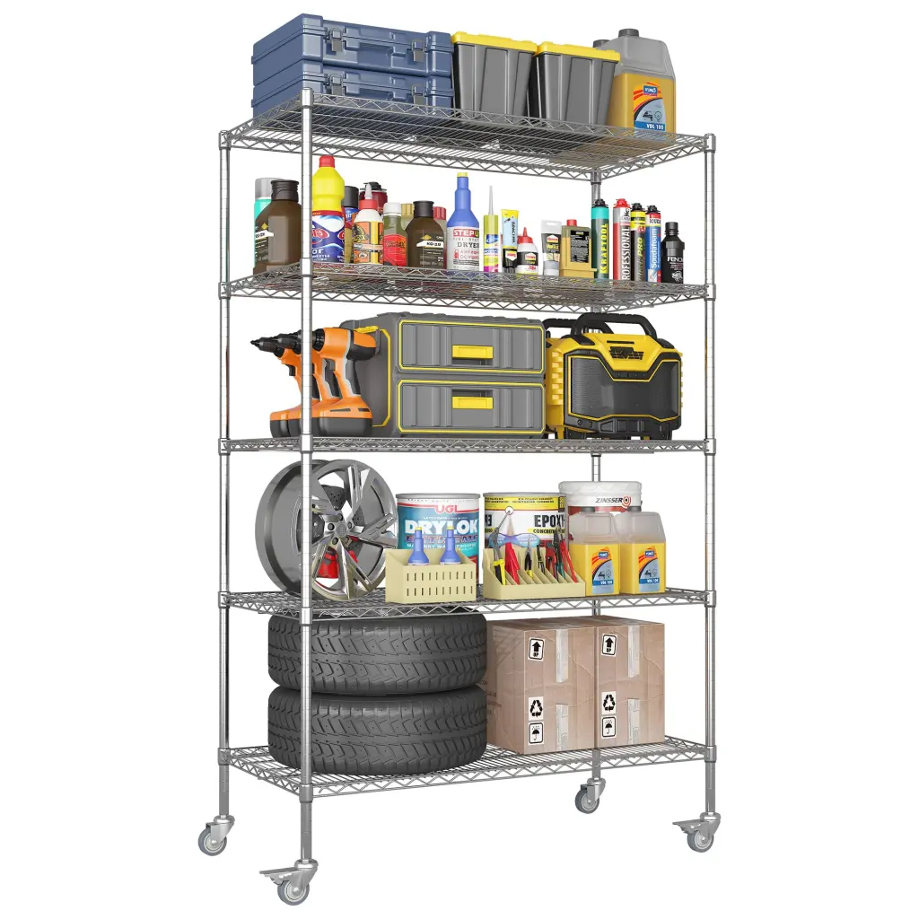 72 Inch H Metal Large Storage Shelves Wheels Chrome Shelving makeace steel furniture