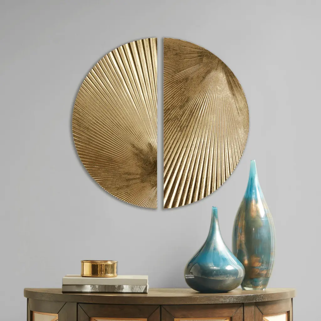 Half Moon 2 Piece Metal Wall Decor Set Gold Metal Home Living Room Bedroom jla