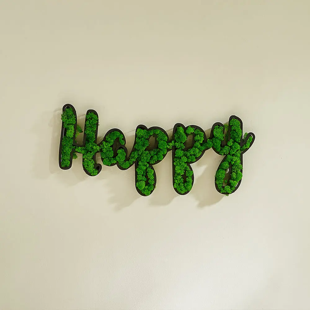 Happy Letter Art Moss Wall Decor Green Ferrous Metal Home Decor rnb