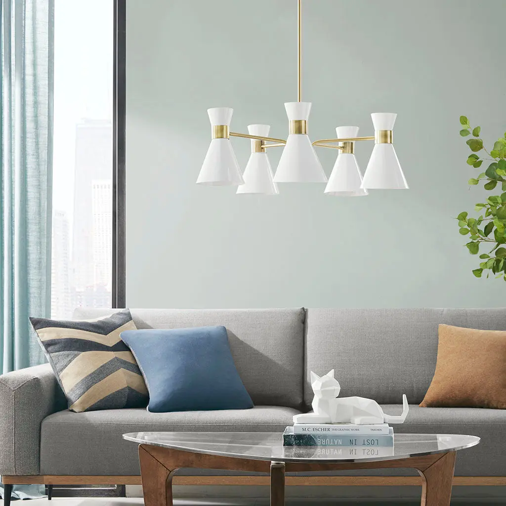 5 Light Metallic Chandelier Antique Copper Alloy and White Ferrous Metal jla