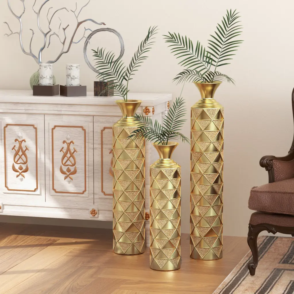Metallic Decorative Vase High Distress Metallic Center Vase 3D Triangle Design yixiu home d-cor