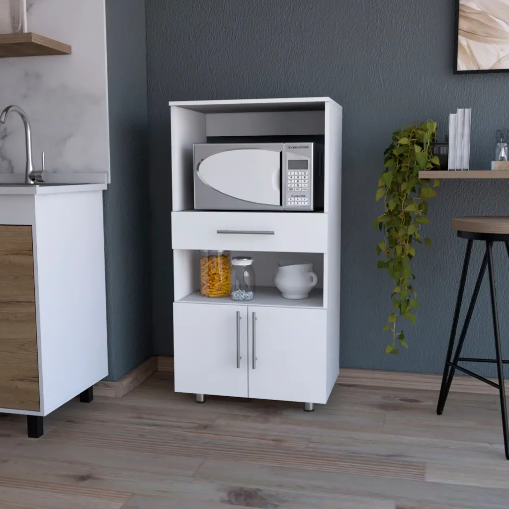Corsica Pantry Cabinet Microwave Stand - Multi Function White Kitchen Storage Drawer rta muebles colombia