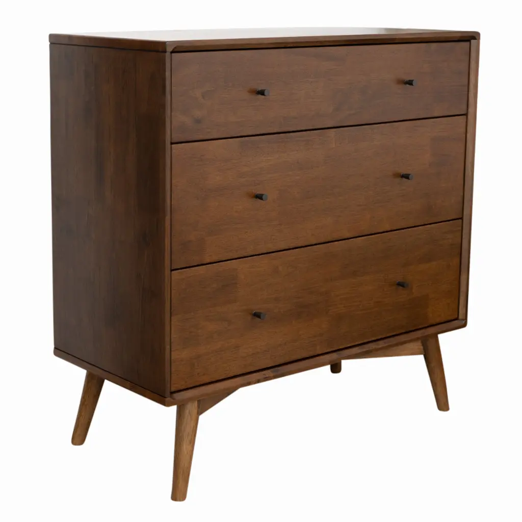 Caroline Mid Century Modern Solid Timber Dresser 3 Drawer Brown ashcroft furniture