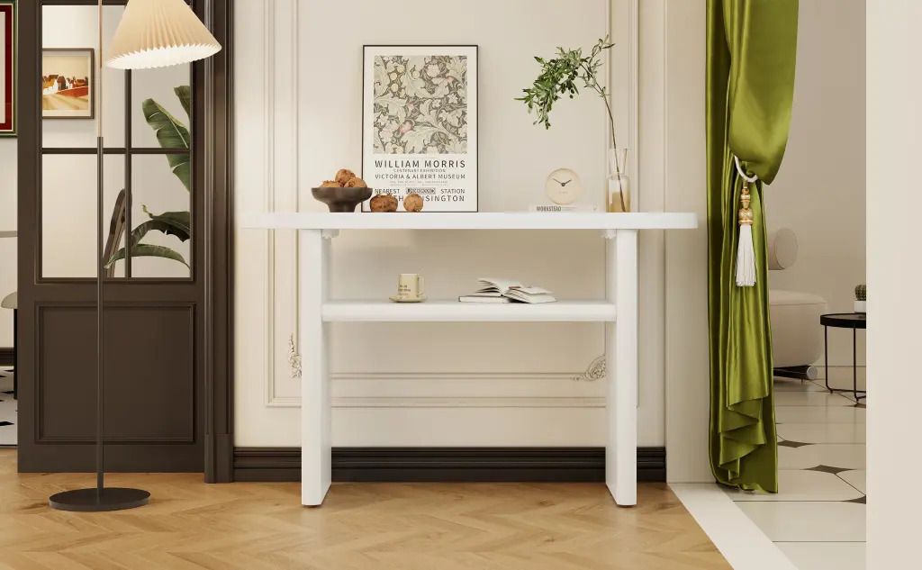Elegant Minimalist Console Table Rounded Edges and Sturdy Shelf Design rnb