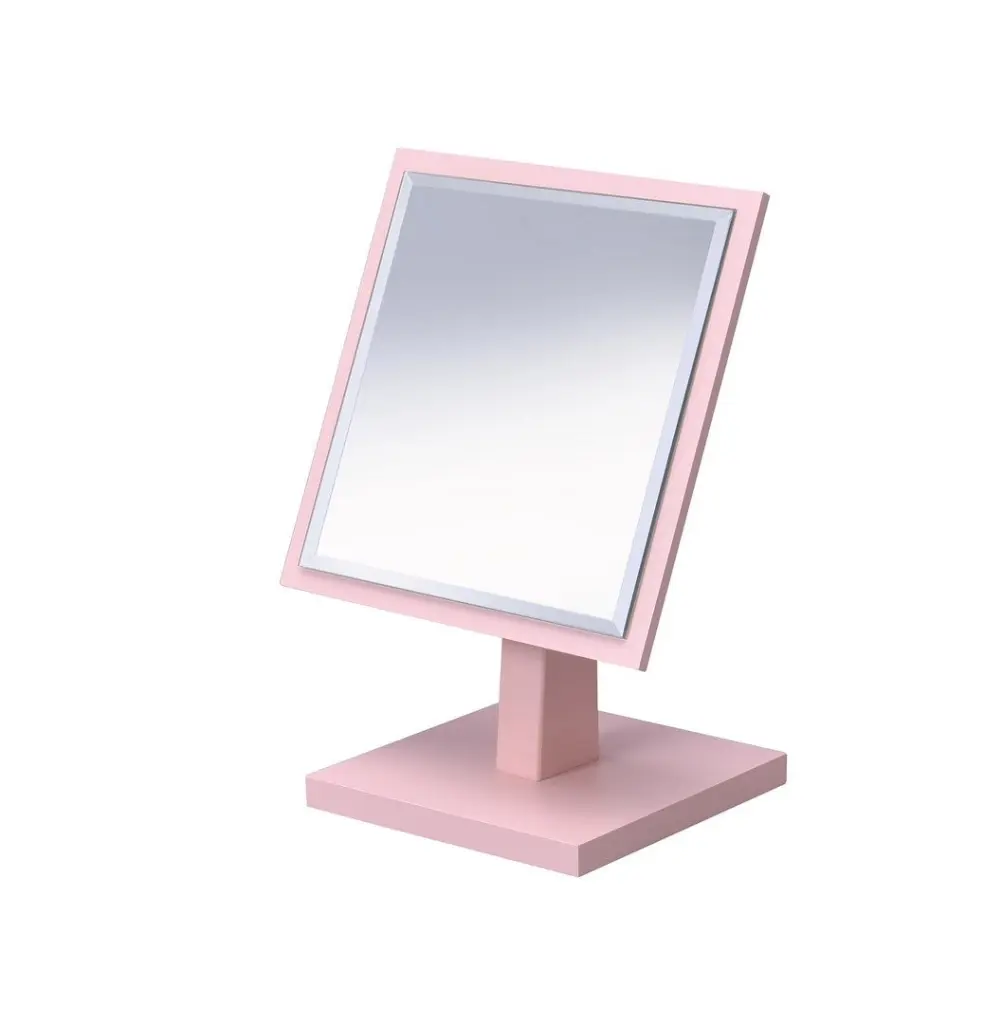 9.5 Inch Tall Polyresin and Wood Makeup Mirror on Pedestal Pastel Pink california home