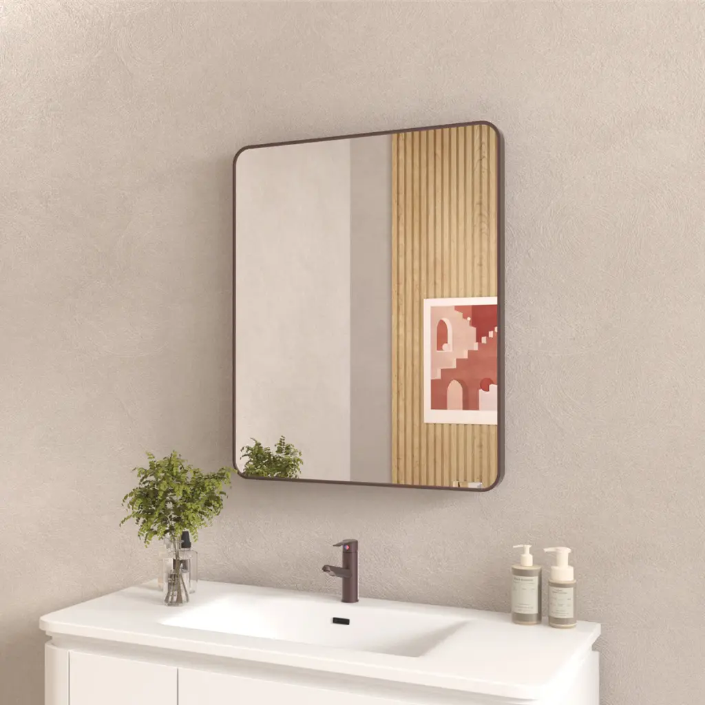 30X36 Light Metal Framed Rounded Rectangle Bathroom Wall Mirror foca us