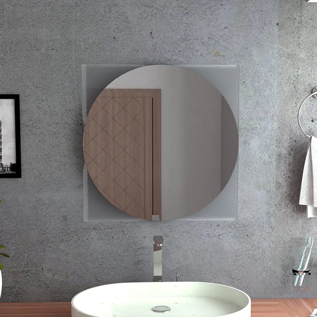 Merrimac Square Bathroom Mirror Sandblasting Borders Clear Shiny Metal furniture max