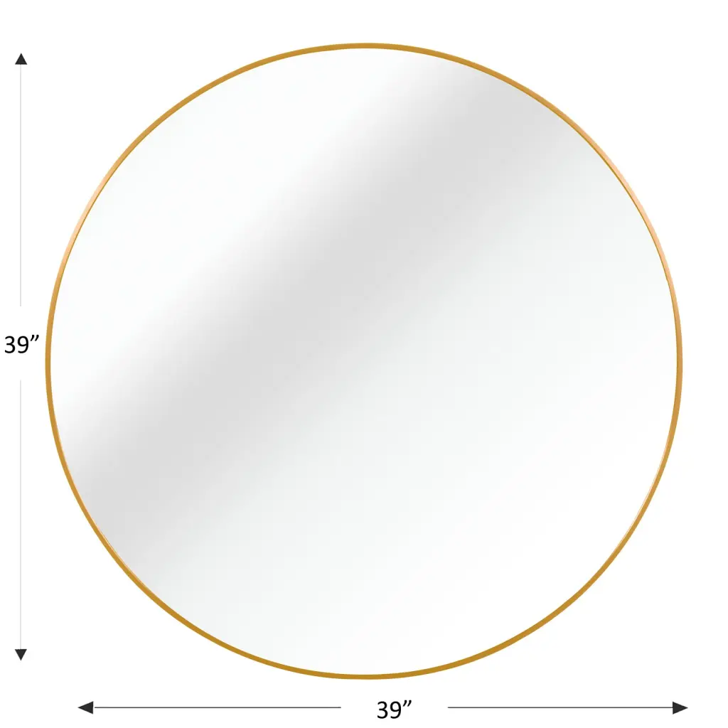 39 Inch Metallic Round Bathroom Mirror Classic MDF Crystal Aluminum huovtr