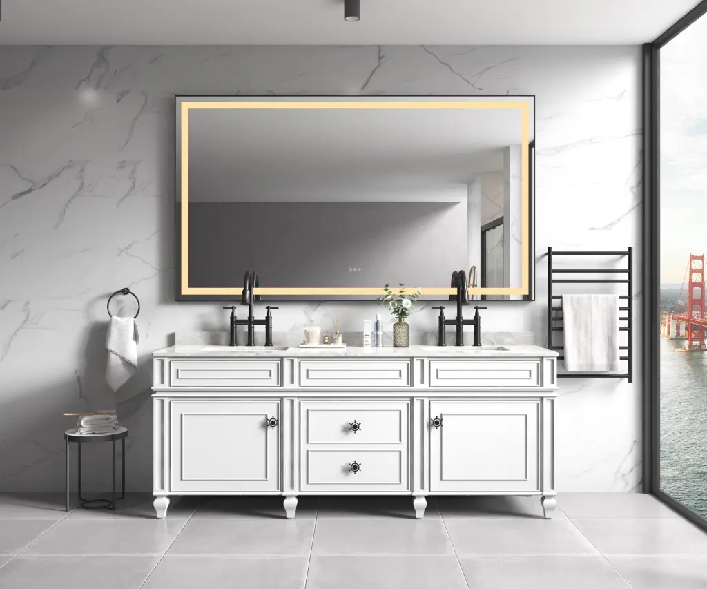 84 Inch W x 48 Inch H Framed LED Single Bathroom Vanity Mirror rnb