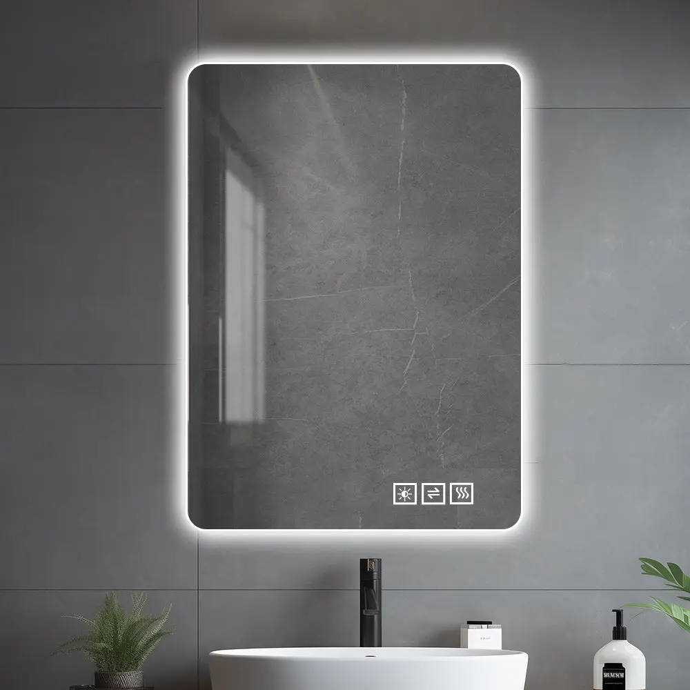 23.6x31.5 Inch Round Corner Bathroom Mirror Shiny Metal No Frame w2071