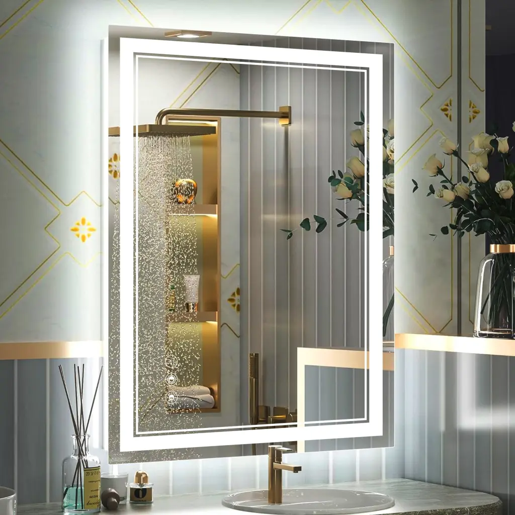 36X28 Inch LED Bathroom Mirror Customizable Dimming 3 Hue Temperatures Vanity Mirror w2985