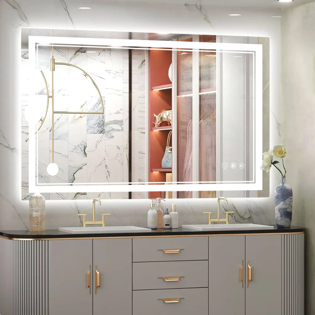 40X28 Inch LED Bathroom Mirror Customizable Dimming 3 Hue Temperatures w2985