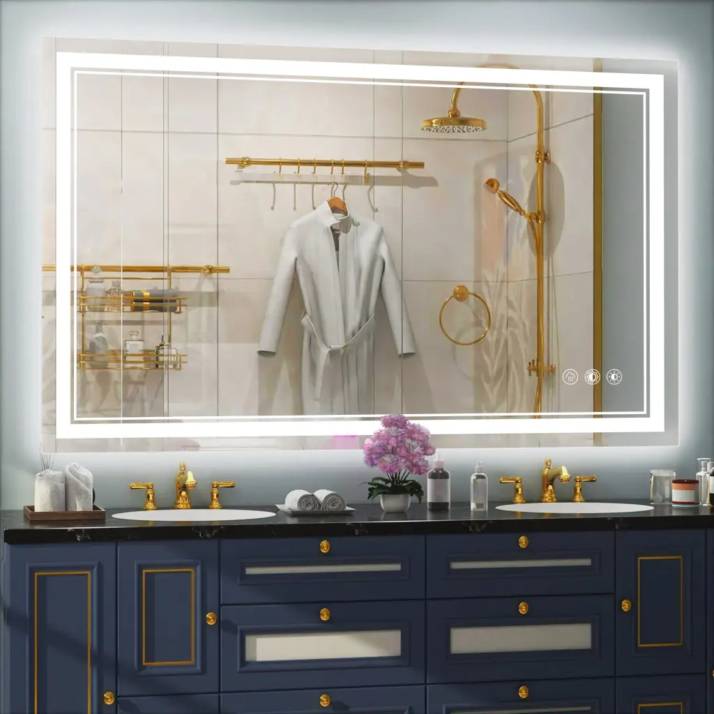48X28 Inch LED Bathroom Mirror Adjustable Dimming 3 Color Temperatures w2985