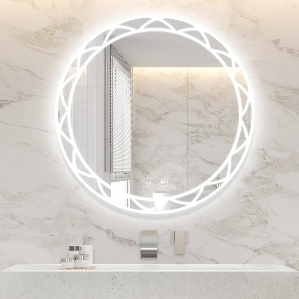 30 Inch Round LED Bathroom Mirror Adjustable Color Temperatures And Anti Fog w2985